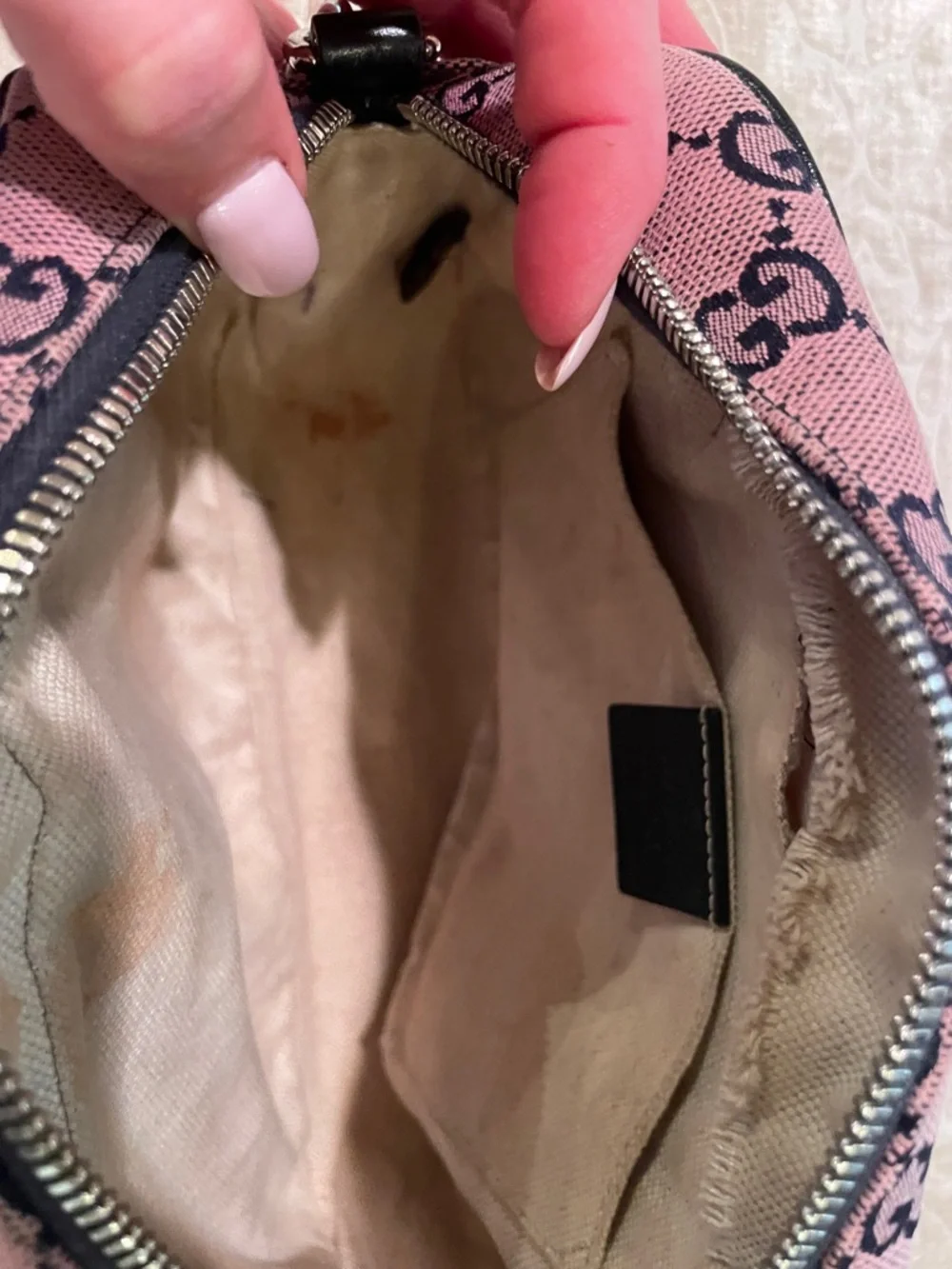 Gucci Pink GG Canvas Crossbody with Black Trim